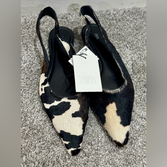 Zara Shoes - NWT- Zara Leather Slingback Flats-cow furskin-Size 6.5
